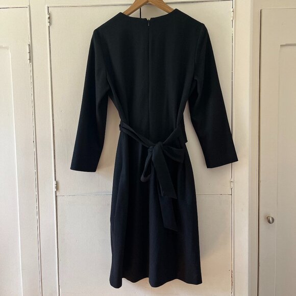 Black dress, light wool, front crossover detail - Picture 7 of 10